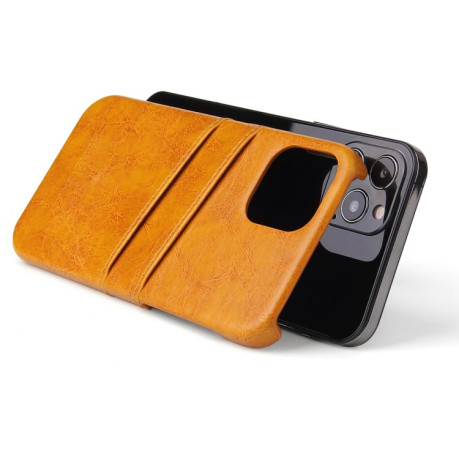 Кожаный чехол Fierre Shann Retro Oil Wax на iPhone 12/12 Pro - желтый