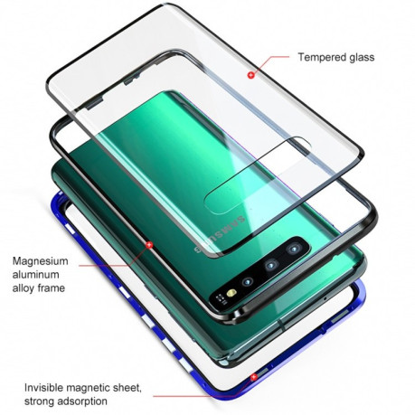 Двусторонний магнитный чехол Magnetic Angular Frame Tempered Glass на Samsung Galaxy S10 - черный