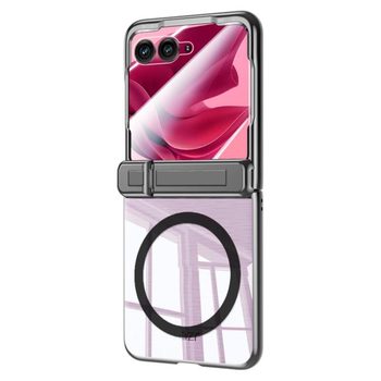 Прозрачный чехол Escase с магнитным кольцом и встроенной плёнкой на Motorola Razr 70 / 60 / 50 — чёрный