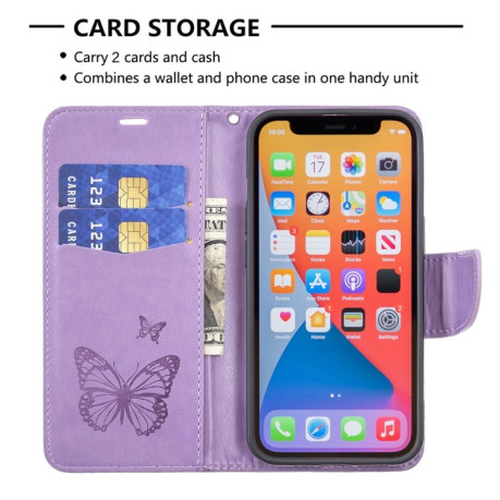 Чехол-книжка Butterflies Pattern на iPhone 13 Pro - фиолетовый