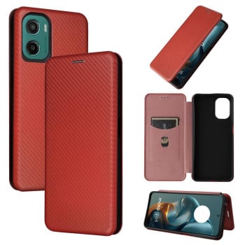 Чехол-книжка Carbon Fiber Texture на Motorola Moto G05 / E15 - коричневый