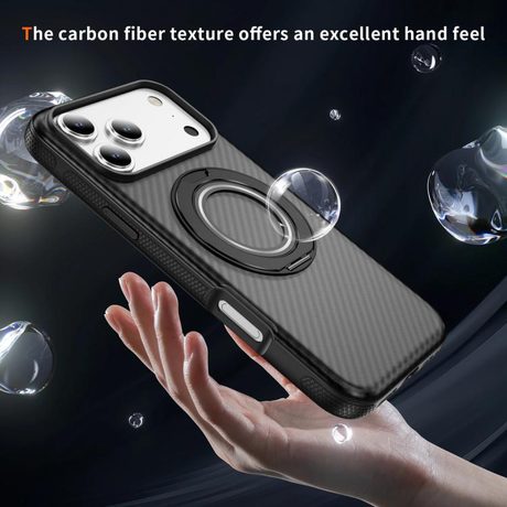 Карбоновий чохол Carbon Fiber Gear Holder C Type з тримачем та MagSafe на iPhone 18 Pro Max / 17 Pro Max — світло-сірий/чорний