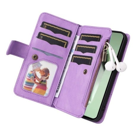 Чохол-книжка Dual-color 9 Card Slots Zipper Wallet Leather для Samsung Galaxy S24 FE 5G - фіолетовий