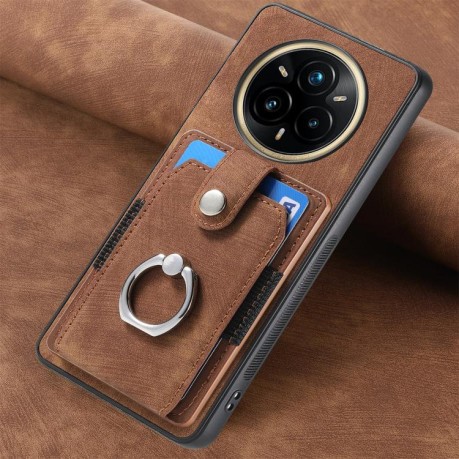 Чехол Retro Skin-feel Ring Card Wallet для Realme 13+/13 Pro/13 Pro+ - коричневый