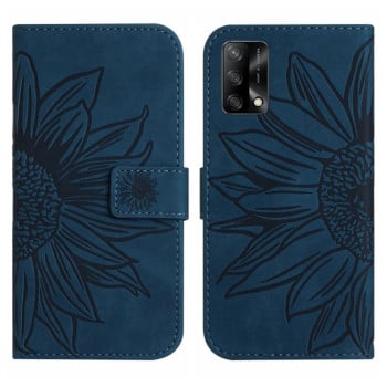 Чохол-книжка Skin Feel з малюнком соняшника на OPPO A74 4G - синій