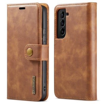 Шкіряний чохол-книжка DG.MING Crazy Horse Texture на Samsung Galaxy S22 5G - коричневий
