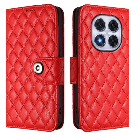 Чехол-книжка Rhombic Texture Flip Leather для Xiaomi Redmi Note 14 Pro 4G - красный