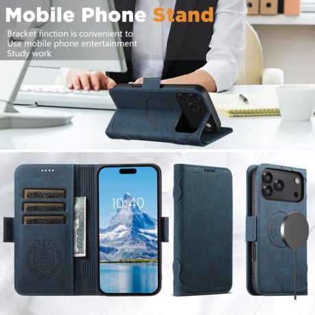 Чехол-книжка SUTENI J07 Multifunctional с Magsafe и магнитным хлястиком на iPhone 17 Pro Max - синий