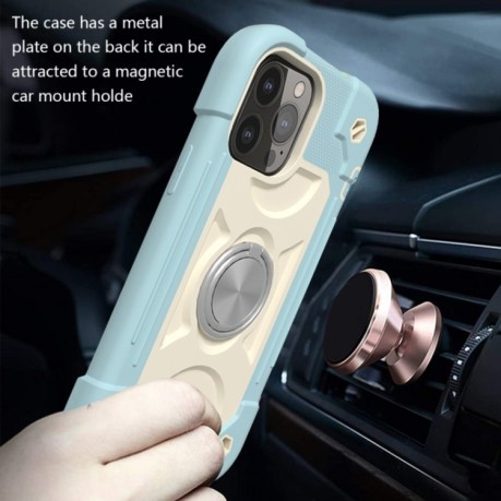 Противоударный чехол Silicone with Dual-Ring Holder для iPhone 13 Pro - голубой