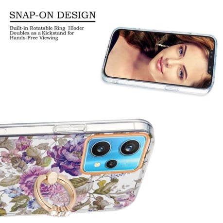 Противоударный чехол Ring IMD Flowers для Realme 9 Pro Plus 5G - Purple Peony