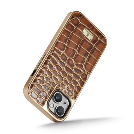 Противоударный чехол Fierre Shann Crocodile Texture для iPhone 15 - коричневый