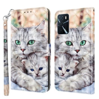 Чехол-книжка 3D Painting для OPPO A16 / A16s / A54s - Two Loving Cats