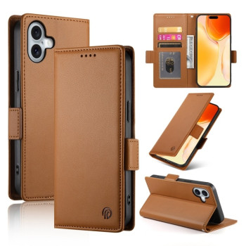 Чехол-книжка Side Buckle Magnetic Frosted Leather для iPhone 16 Plus - коричневый
