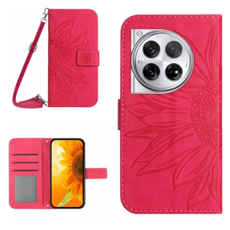 Чехол-книжка Skin Feel Sun Flower для OnePlus 12R 5G Global - пурпурно-красный