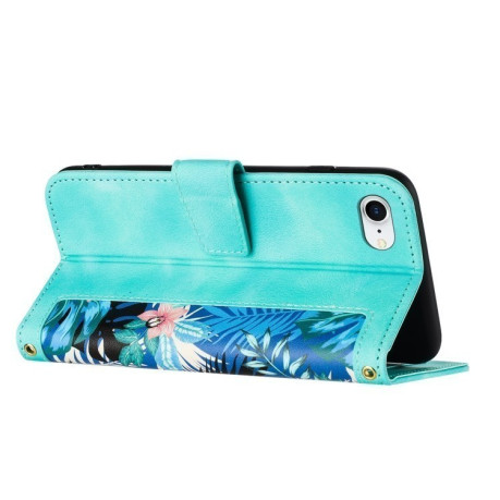 Чехол-книжка Floral Pattern Leather для iPhone 16e - зеленый