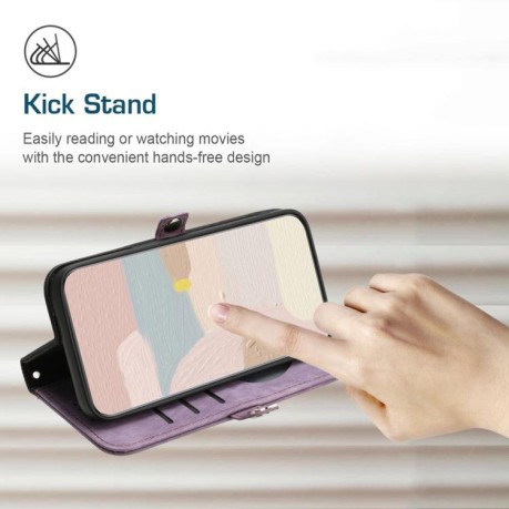 Чехол-книжка Buckle Double Fold Hand Strap Leather на Samsung Galaxy F16 5G / M16 5G - фиолетовый