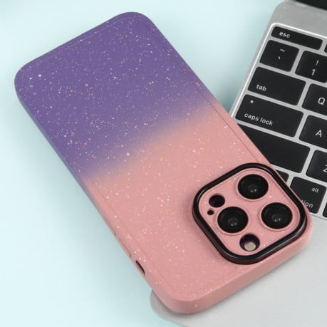 Противоударный чехол Gradient Starry Silicone Phone Case with Lens Film для iPhone 15 Plus - розово-фиолетовый