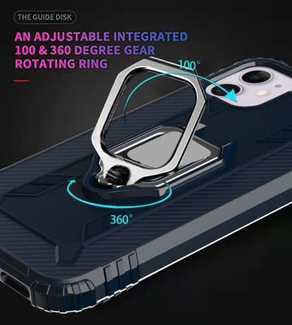 Противоударный чехол Carbon Fiber Rotating Ring на iPhone 12/12 Pro - темно-синий