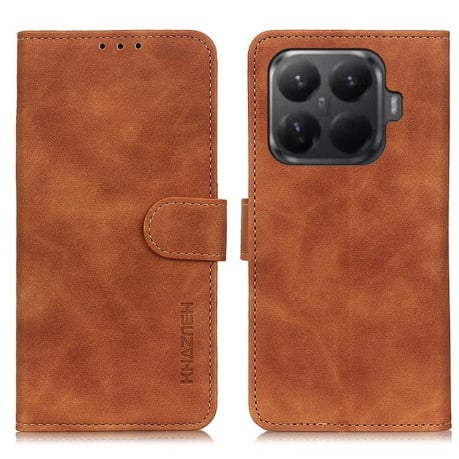 Чехол-книжка KHAZNEH с матовой фактурой Cowhide и магнитным хлястиком на Xiaomi 15T Pro 5G Global - коричневый