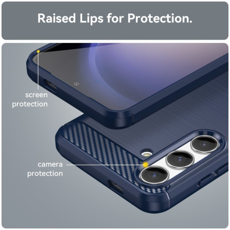 Противоударный чехол Brushed Texture Carbon Fiber на Samsung Galaxy S24 5G - синий