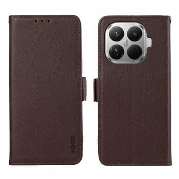 Шкіряний чохол-книжка ABEEL Genuine Leather RFID на Xiaomi 17T Pro 5G — коричневий