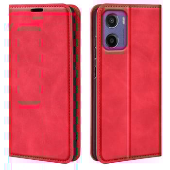 Чехол-книжка в стиле Retro мягкое покрытие Skin Feel деловой дизайн на Motorola Moto E15 - красный