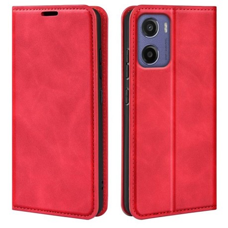 Чехол-книжка Retro Skin Feel Business Magnetic на Motorola Moto E15 - красный