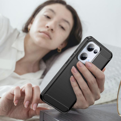 Протиударний чохол Brushed Texture Carbon Fiber на OPPO Reno13 Global - чорний