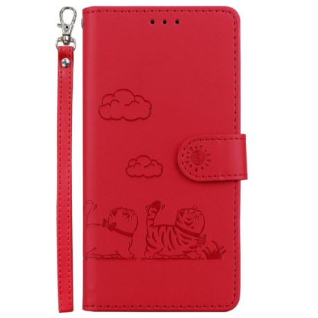 Чохол-книжка Cute Cats RFID Leather для Xiaomi Redmi Note 14 4G 164.84mm - червоний