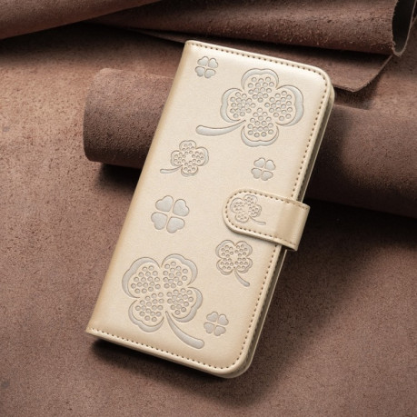 Чехол-книжка Four-leaf Clasp Embossed на Samsung Galaxy S24 FE 5G - золотой