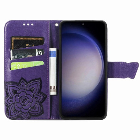 Чехол-книжка Butterfly Love Flower Embossed для Samsung Galaxy S23 FE 5G - фиолетовый