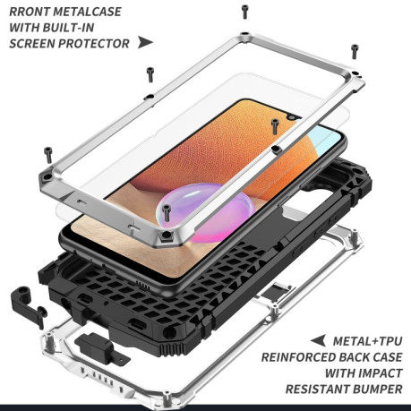 Противоударный металлический чехол R-JUST Dustproof на Samsung Galaxy A32 - серебристый