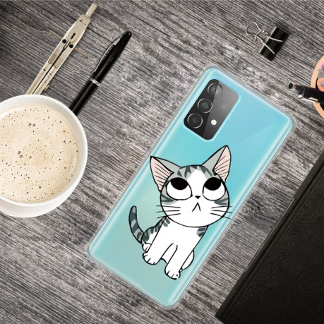 Противоударный чехол Colored Drawing Clear на Samsung Galaxy A52/A52s - Tilted Head Cat