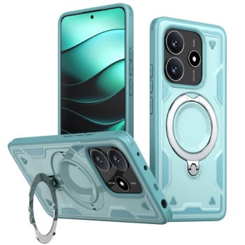 Противоударный чехол MagSafe Holder Armor PC Hybrid для Xiaomi Redmi Note 14 5G/Poco M7 Pro 5G - голубой