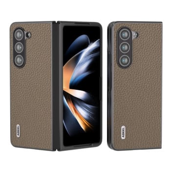 Протиударний шкіряний чехол ABEEL Genuine Leather Litchi Texture для Samsung Galaxy Fold 5 - сірий