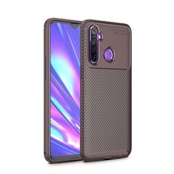 Ударозахисний чохол HMC Carbon Fiber Texture на Realme 5 Pro/Realme Q - коричневий