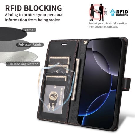 Чехол-книжка Six Card Slots Buckle Leather with Lanyard на Realme C75 - черный