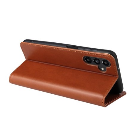 Шкіряний чохол-книжка Fierre Shann Genuine leather для Samsung Galaxy A35 5G - коричневий