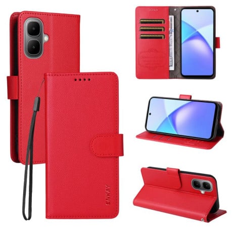 Чохол-книжка ENKAY RFID Blocking Wallet Kickstand з фактурою Litchi та магнітним хлястиком на Infinix Smart 10 4G - червоний
