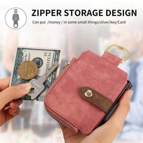 Чехол Cross Leather Ring Vertical Zipper Wallet для Motorola Razr 60 Ultra - розовый