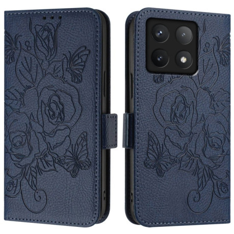 Чохол-книжка Embossed Rose RFID Anti-theft Leather для Xiaomi 14T - синій
