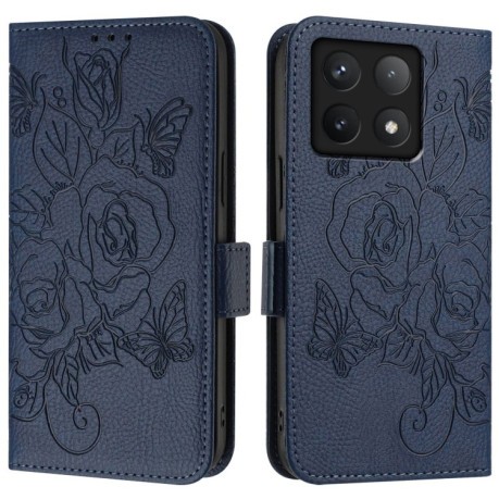 Чохол-книжка Embossed Rose RFID Anti-theft Leather для Xiaomi 14T Pro - синій