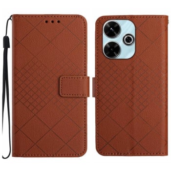 Чехол-книжка Rhombic Grid Texture для Xiaomi Redmi 13 4G Global - коричневый
