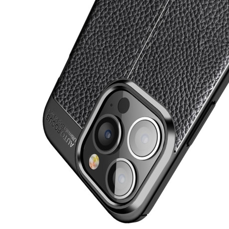 Противоударный чехол Litchi Texture на iPhone 13 Pro Max - черный