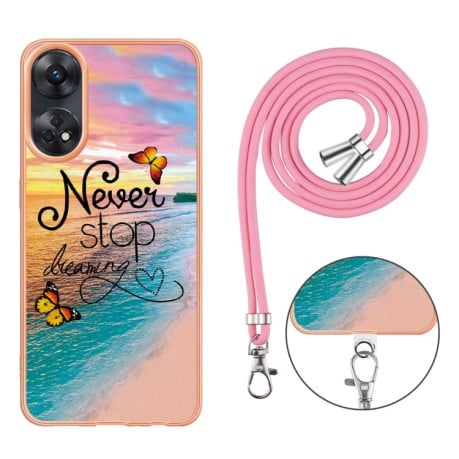 Протиударний чохол Electroplating IMD with Lanyard для OPPO Reno8 T 4G - Butterfly