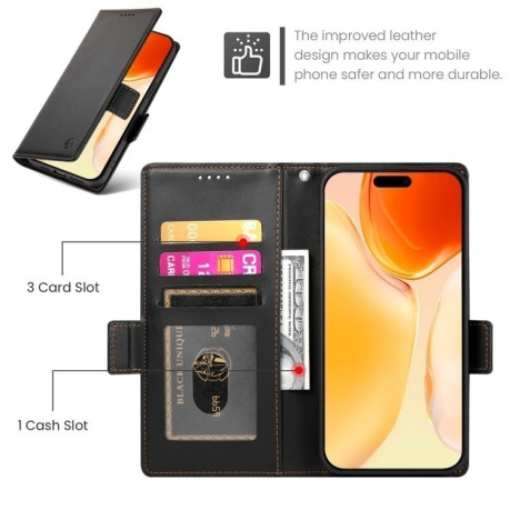 Чехол-книжка Side Buckle Magnetic Frosted Leather для iPhone 16 Plus - черный