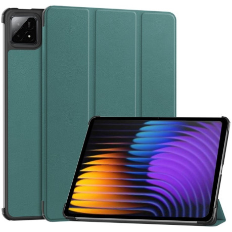 Чехол Custer Texture Three-folding Sleep/Wake-up для Xiaomi Pad 7 / 7 Pro- черный - зеленый