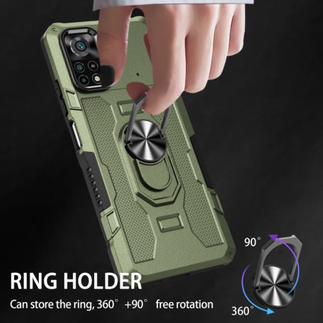 Противоударный чехол Ring Holder Armor Hybrid для Xiaomi Poco X4 Pro 5G - зеленый
