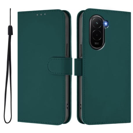 Чехол-книжка с мягким покрытием (Skin Feel) со шнурком на Xiaomi Poco M7 4G 169mm - зеленый