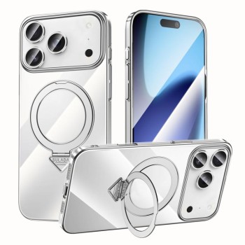 Чохол SULADA Electroplated прозорий з MagSafe і підставкою на iPhone 18 Pro Max - прозоро-чорний — сріблястий